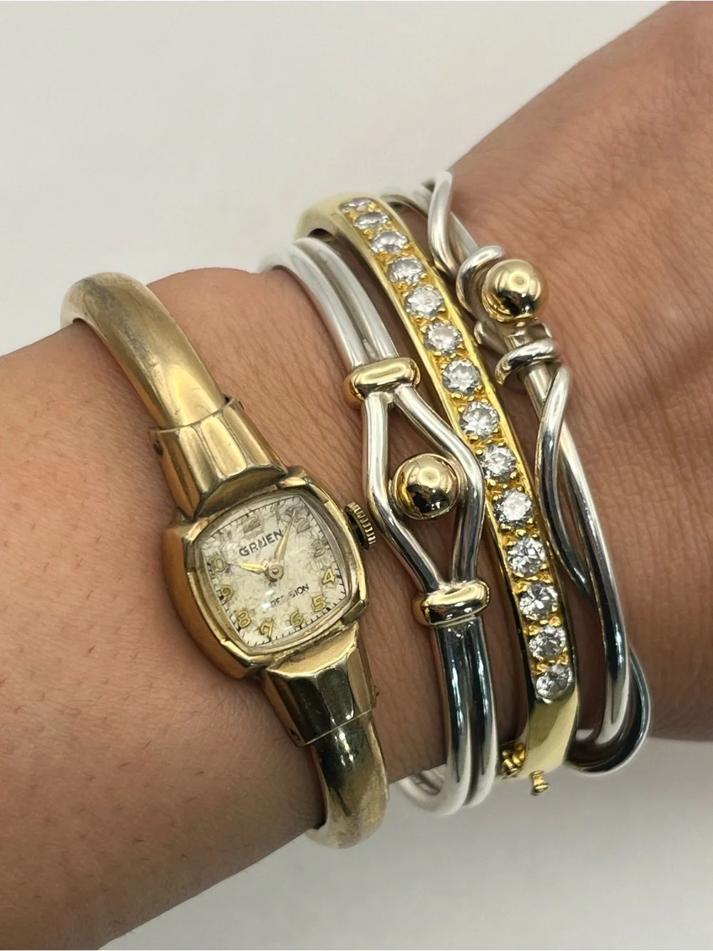 10k gold filled Gruen mechanical bangle bracelet style watch vintage NOT working